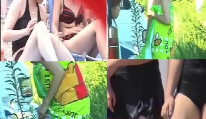 Year-end special beachside changing swimsuit gal